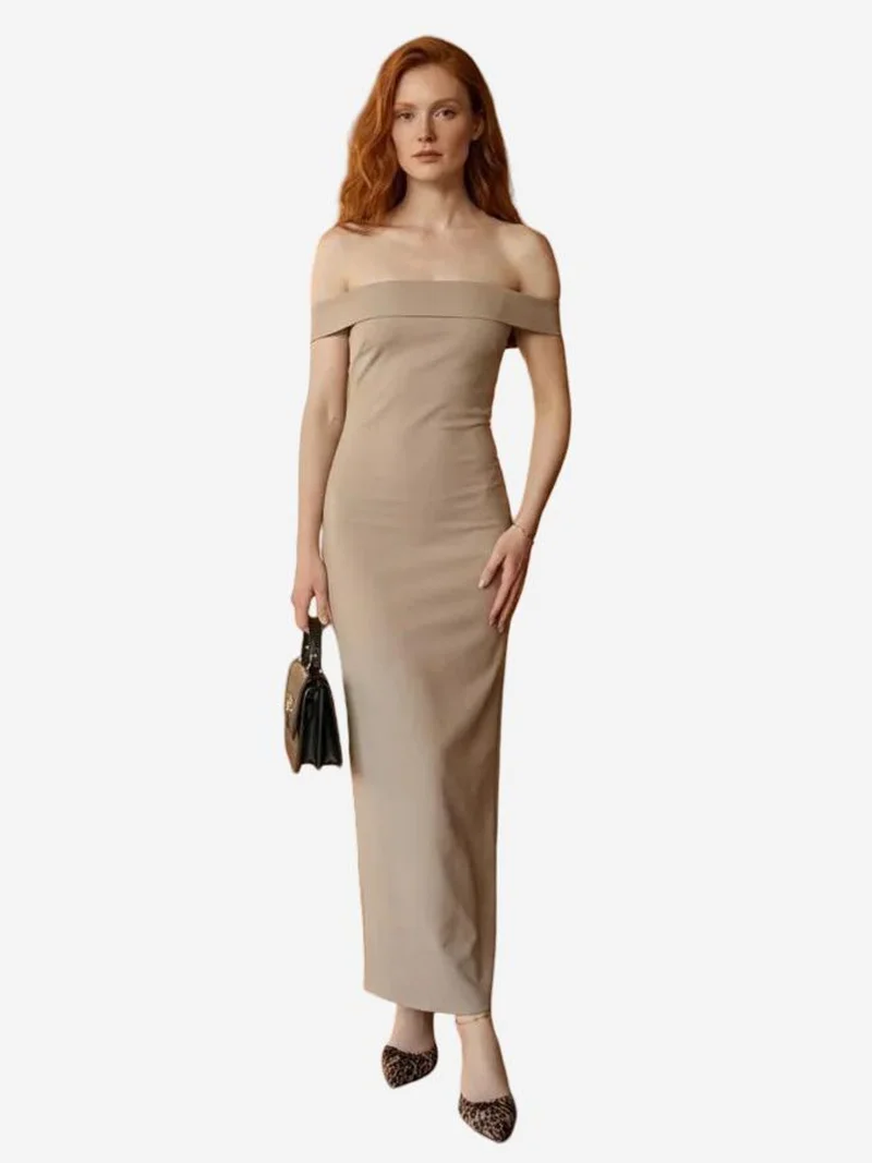 MY FASHION Off Shoulder Bodycon Maxi Dress with Slit